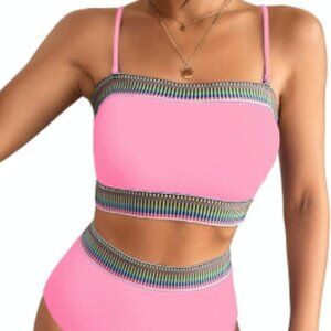 Herseas 2-piece XS bandeau bikini. High Waisted. Detachable straps. Pink